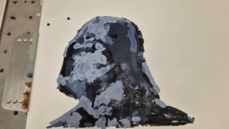 Early robotic painting result with the e-David abstraction framework, 2024
