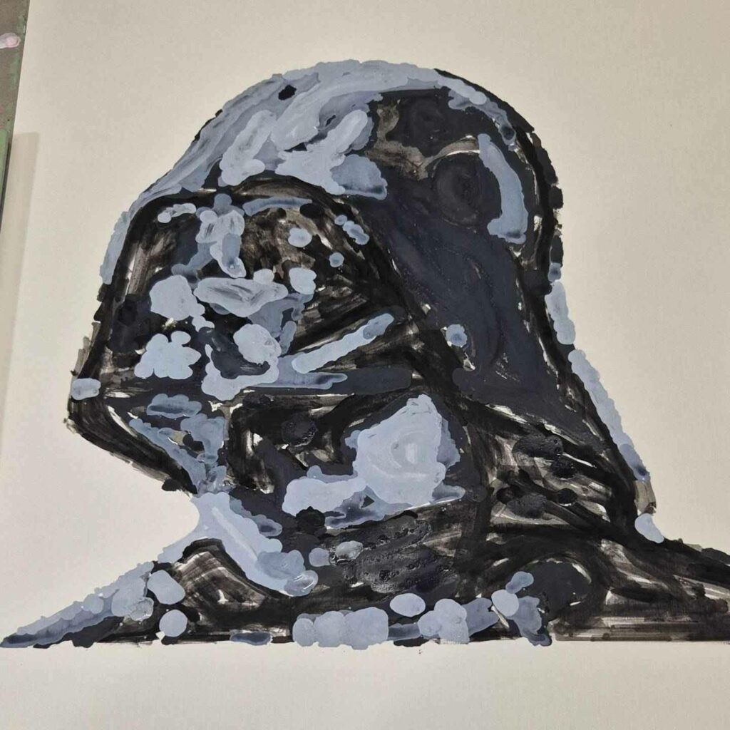 Early robotic painting result with the e-David abstraction framework, 2024