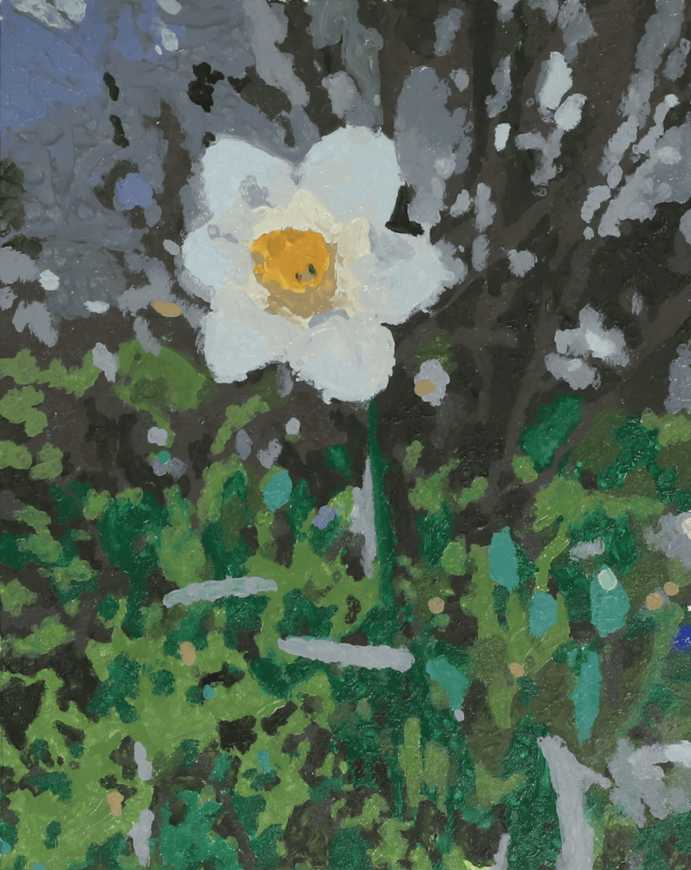 Robotic painting of a white spring flower