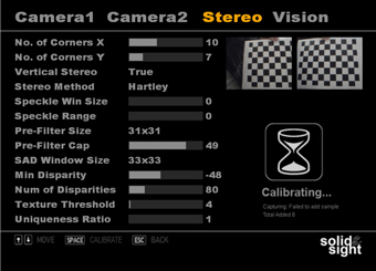 Menu for Stereo Calibration and Configuration of the Disparity Map